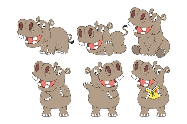 Mignon Hippopotame Animal Dessin Animé Vecteur Graphique — Image vectorielle