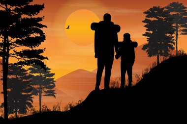 father and son hiking together silhouette