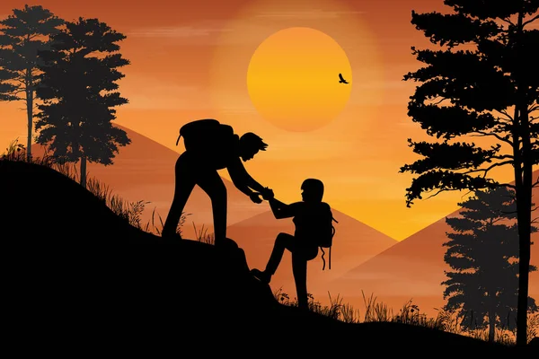 cute couple hiking silhouette graphic