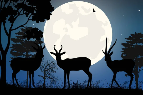 Schattig Antilope Maan Silhouet — Stockvector