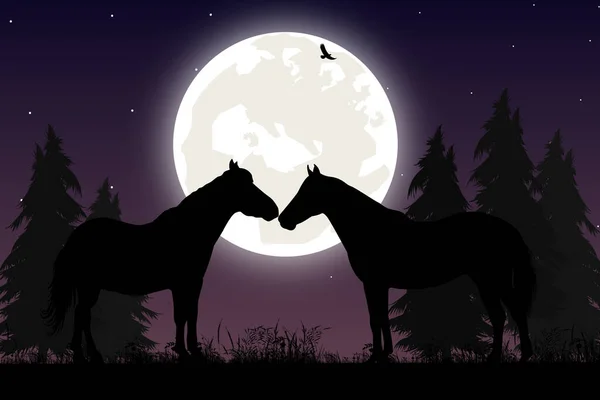 Niedlichen Pferd Und Mond Silhouette Grafik — Stockvektor