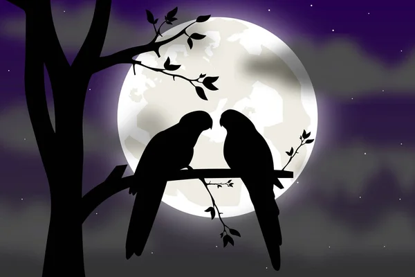 可爱的鸟和月亮轮廓图 — 图库矢量图片#