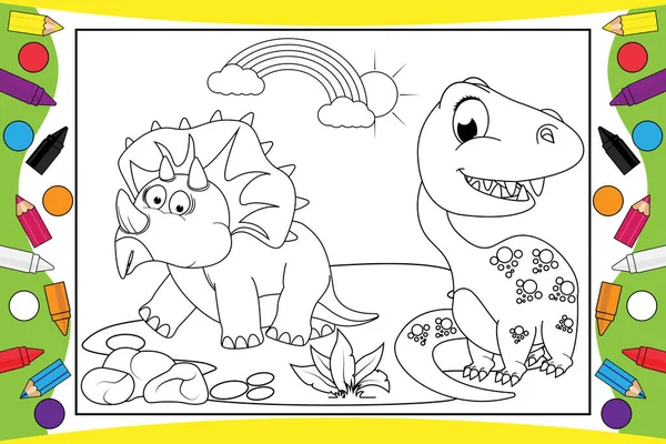 Coloration Dinosaure Mignon Pour Les Enfants — Image vectorielle