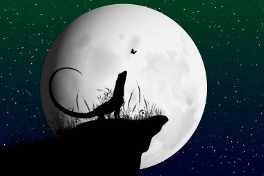 sevimli kertenkele ve ay silueti çizimi