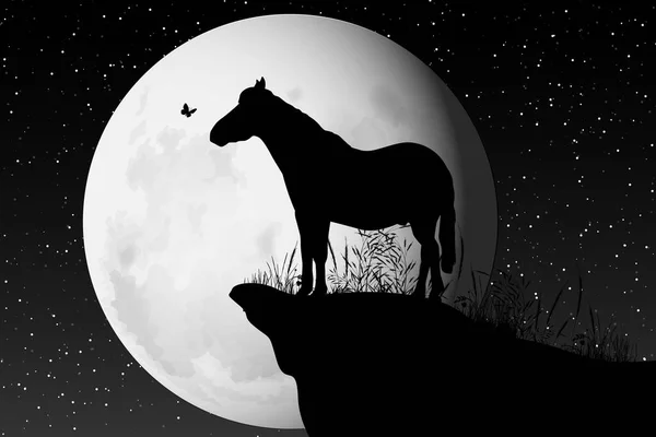Cute Horse Moon Silhouette Graphic — Stock Vector