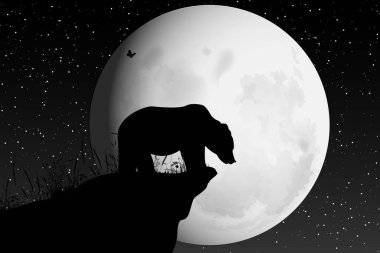 Sevimli ayı ve ay silueti