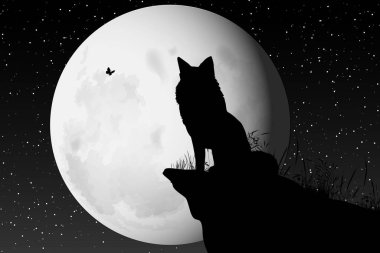 Tatlı kurt ve ay silueti grafiği