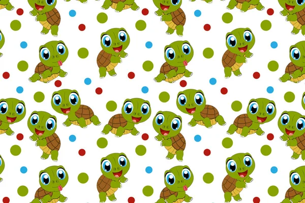 Schattig Schildpad Dier Cartoon Patroon — Stockvector