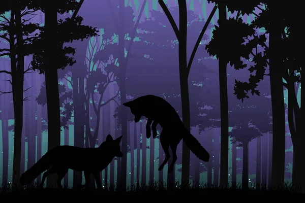 Schattig Wolf Dier Jungle Silhouet — Stockvector