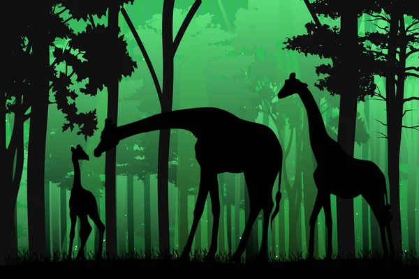 Schattig Giraf Dier Jungle Silhouet — Stockvector
