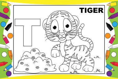 Çocuklar için alfabeyle kaplan karikatürü boyamak