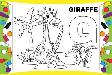 coloring giraffe cartoon with alphabet for kids