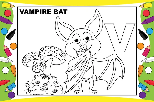 Kleuren Vampier Vleermuis Cartoon Met Alfabet Voor Kinderen — Stockvector