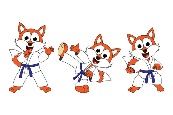 Cute Fox Animal Cartoon Karate — Vettoriale Stock