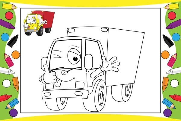 Coloring Truck Box Cartoon Kids — Vetor de Stock