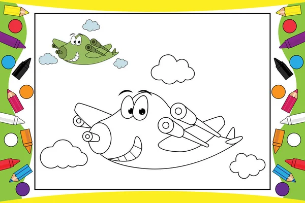 Colorir Desenhos Animados Avião Para Crianças — Vetor de Stock