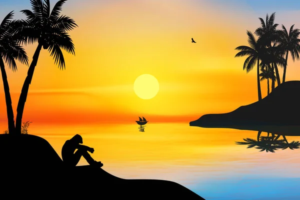 Homme Mignon Sur Plage Silhouette Graphique — Image vectorielle