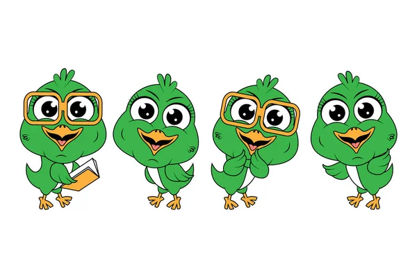 Cute Green Bird Cartoon Graphic — 스톡 벡터