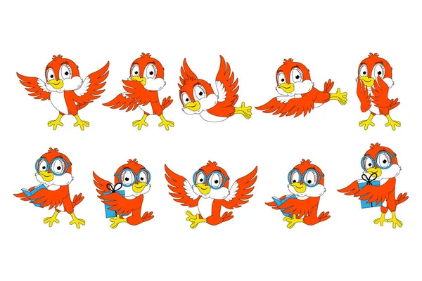 Carino Uccello Rosso Animale Fumetto Grafico — Vettoriale Stock
