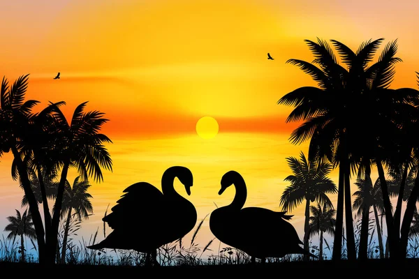 Cute Goose Silhouette Landscape Graphic — 图库矢量图片