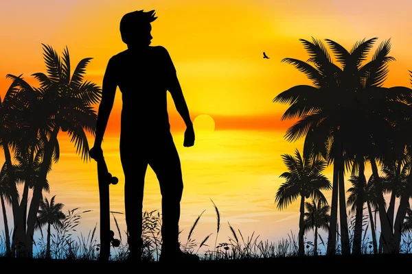 Cute Man Beach Silhouette Graphic — Image vectorielle