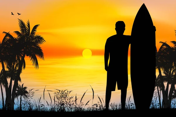 Cute Man Beach Silhouette Graphic — Image vectorielle