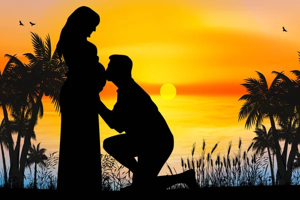 Mignon Couple Tomber Amour Silhouette — Image vectorielle