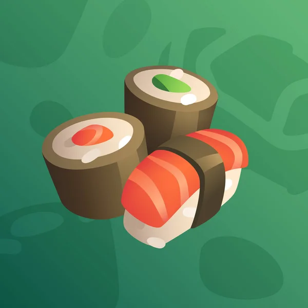 Ícone Sushi Tridimensional Fundo Verde Ideal Para Desenvolvimento Sites Menus — Vetor de Stock