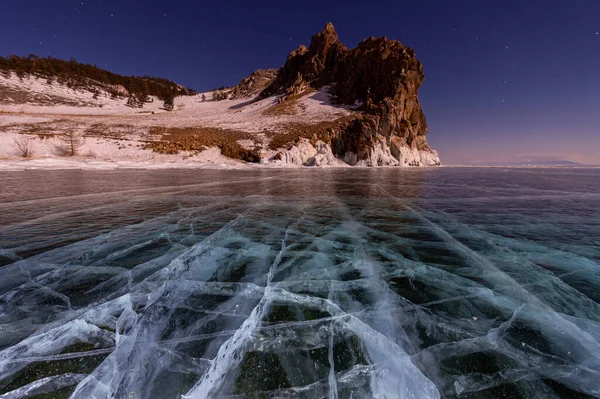 Ekscytujący Nocny Krajobraz Okolic Jeziora Bajkał — Zdjęcie stockowe