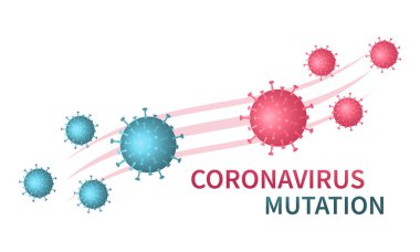 Coronavirus mutasyonu 2021 işareti. Evrim Ovid 19. Yeni form virüs hücreleri 20A Hastalığın kaynağı değişti. İnsan viral zatürresi tehlikesi. Enfeksiyonu önle ve koru. Düz vektör