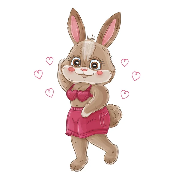 Кумедний Милий Кролик Кролик Закоханий Рожевий Одяг Серцями Романтичний Персонаж — стоковий вектор