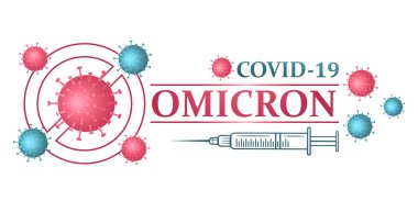 Omicron Covid-19 variant protection vaccination icon. Stop new coronavirus strain B.1.1.529. Medical vaccine injection for corona virus immune resistance. Danger viral cell mutation. Protect from respiratory infection disease, immunization. Vector