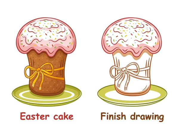 Pasqua Torta Bambini Colorare Libro Pagina Finire Disegnare Torta Pane — Vettoriale Stock