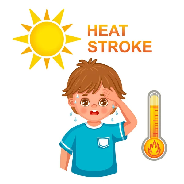 Heat Stroke Sunstroke Hot Summer Sun Icon Tired Sweat Boy — Stockvector