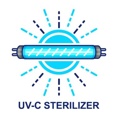 UV light disinfection sterilizer lamp, UVC antibacterial quartz bulb icon. Ultraviolet sanitizing sterilization ray. Electric blue beam for kill virus, microbe. Medical surgical disinfect. Decontamination surface. Hospital sanitary hygiene. Vector