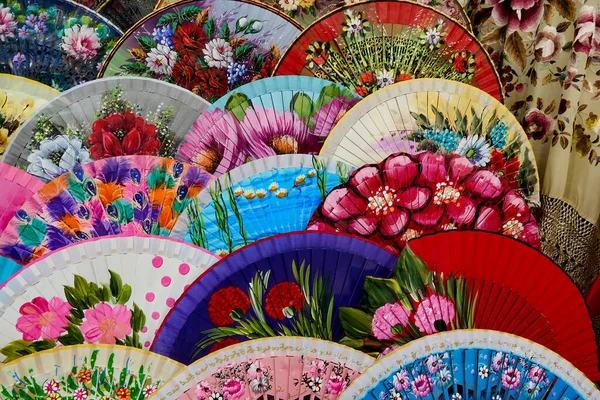 Sale Fans Typical Spain Handmade Hand Painted Authentic Craftsmanship — Stock Photo, Image