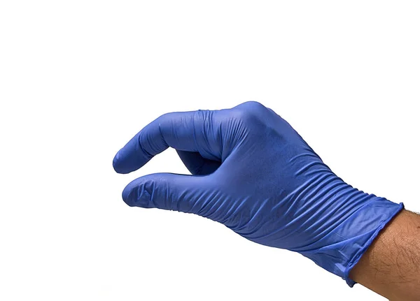 Doctor Blue Glove His Fingers Gesture Indicating Small Minimal Minuscule — стоковое фото