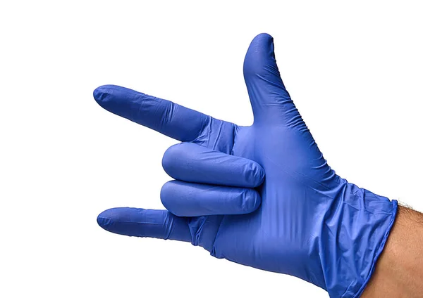 Doctor Wearing Blue Glove Closed Fist Three Open Fingers Indicates — стоковое фото
