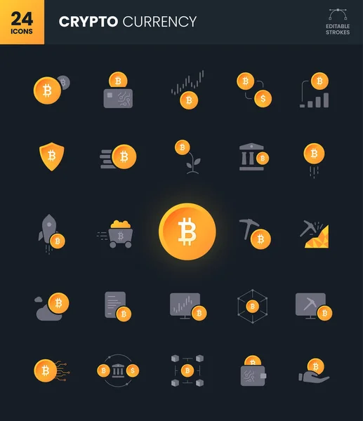 Bitcoin Icon Set Editable Strokes Crypto Currency Icons — Stockvektor