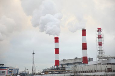Steam emission from the pipes of the CHP, Mosenergo enterprise, Izhorskaya str. Moscow. 24.01.2020