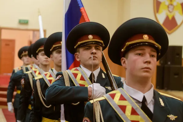 Moscou Rússia 2019 Sede Distrito Central Guarda Russa Parabenizou Militares — Fotografia de Stock