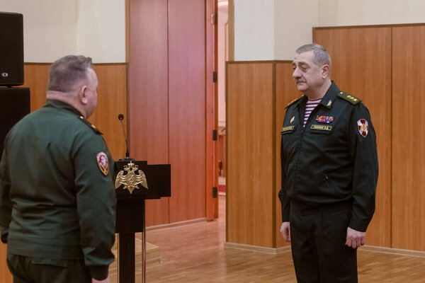 Moscow, Russia - 13.02.2019: The headquarters of the Central District of the Russian Guard congratulated servicemen and employees, as well as veterans, on the 30th anniversary of the withdrawal of Soviet troops from Afghanistan.