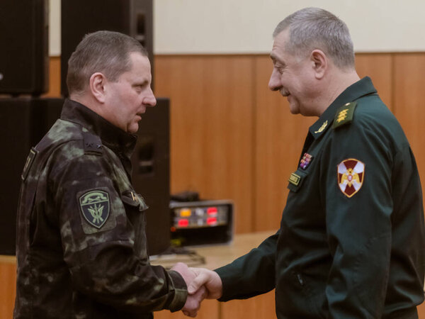 Moscow, Russia - 13.02.2019: The headquarters of the Central District of the Russian Guard congratulated servicemen and employees, as well as veterans, on the 30th anniversary of the withdrawal of Soviet troops from Afghanistan.