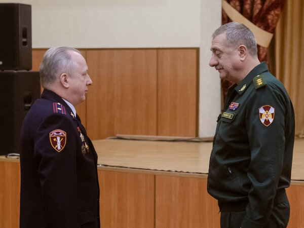 Moscow, Russia - 13.02.2019: The headquarters of the Central District of the Russian Guard congratulated servicemen and employees, as well as veterans, on the 30th anniversary of the withdrawal of Soviet troops from Afghanistan.