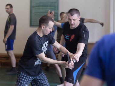 Moskova, Rusya - 30.05.2019: Moskova 'daki Zaitsev Özel Güvenlik Eğitim Merkezi' nde en iyi gözaltı gruplarının eğitici ve yöntembilimsel bir toplantısı düzenlendi.
