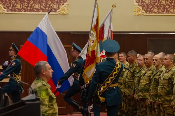 モスクワ地方 ロシア 2019 ロシア警備隊の長 ヴィクトル ゾロトフ将軍は ロシアの国家警備隊の軍ユニットと部隊の形成の指揮官との訓練と方法論的な会議を開催しました — ストック写真