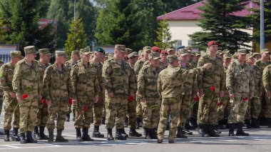 Moskova Bölgesi, Rusya - 08.08.2019: Rus Muhafız Komutanı General Viktor Zolotov, askeri birliklerin komutanları ve Rusya Milli Muhafız Birliklerinin birlikleriyle bir eğitim ve yöntembilim toplantısı düzenledi.