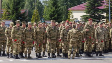 Moskova Bölgesi, Rusya - 08.08.2019: Rus Muhafız Komutanı General Viktor Zolotov, askeri birliklerin komutanları ve Rusya Milli Muhafız Birliklerinin birlikleriyle bir eğitim ve yöntembilim toplantısı düzenledi.
