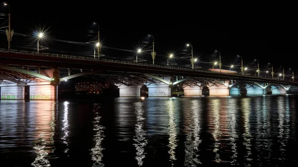 Csernavszkij Híd Voronyezsi Víztározó Felett Őszi Éjszakában — Stock Fotó
