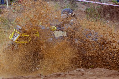 Moskova Bölgesi, Rusya - 28.09.2019: Otomobil Biatlon 'daki ilk yarışmalar 
